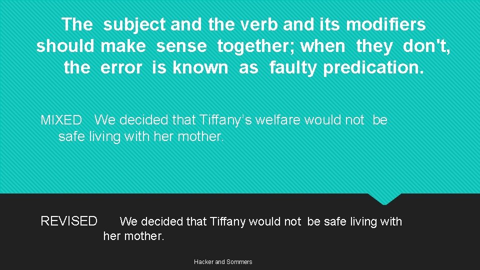 The subject and the verb and its modifiers should make sense together; when they