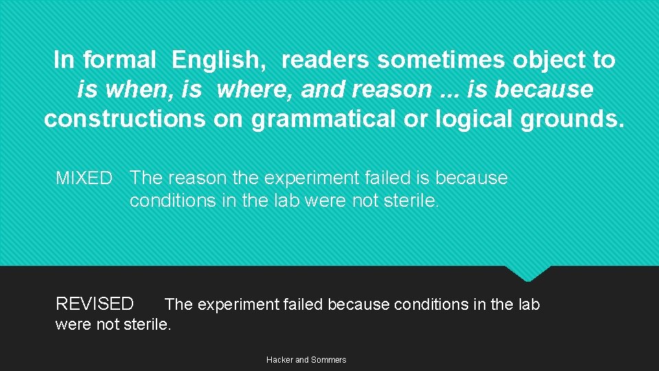 In formal English, readers sometimes object to is when, is where, and reason. .