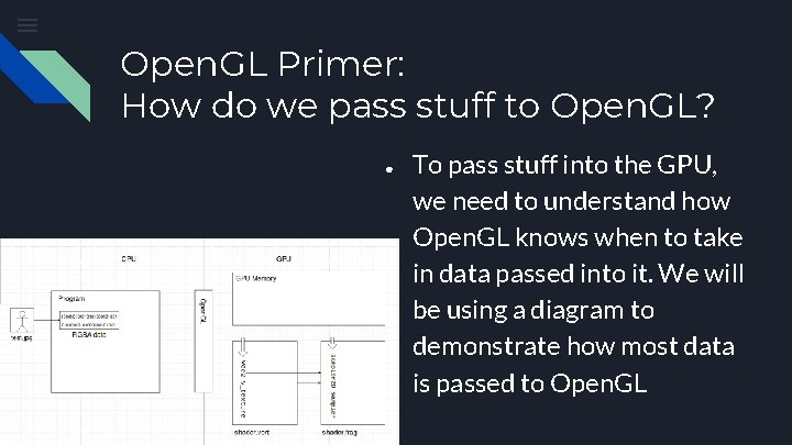 Open. GL Primer: How do we pass stuff to Open. GL? ● To pass