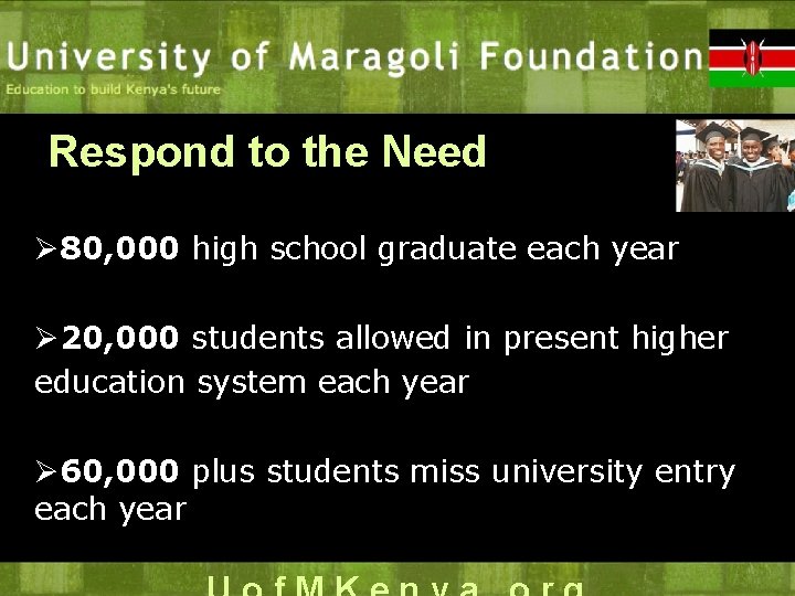 Respond to the Need Ø 80, 000 high school graduate each year Ø 20,