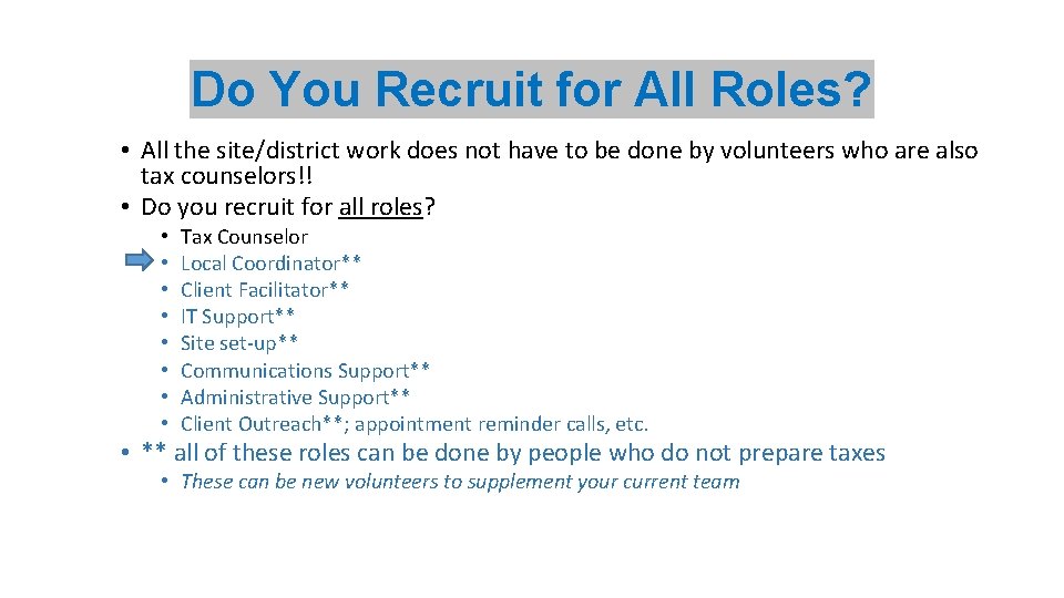 Do You Recruit for All Roles? • All the site/district work does not have