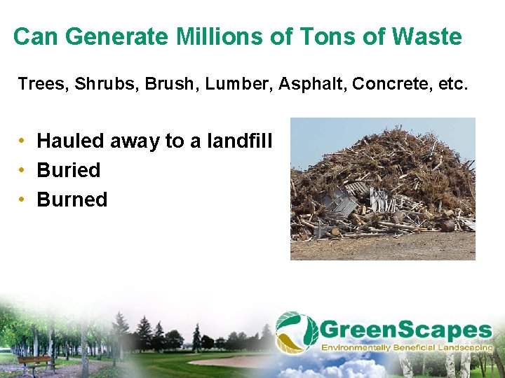 Can Generate Millions of Tons of Waste Trees, Shrubs, Brush, Lumber, Asphalt, Concrete, etc.