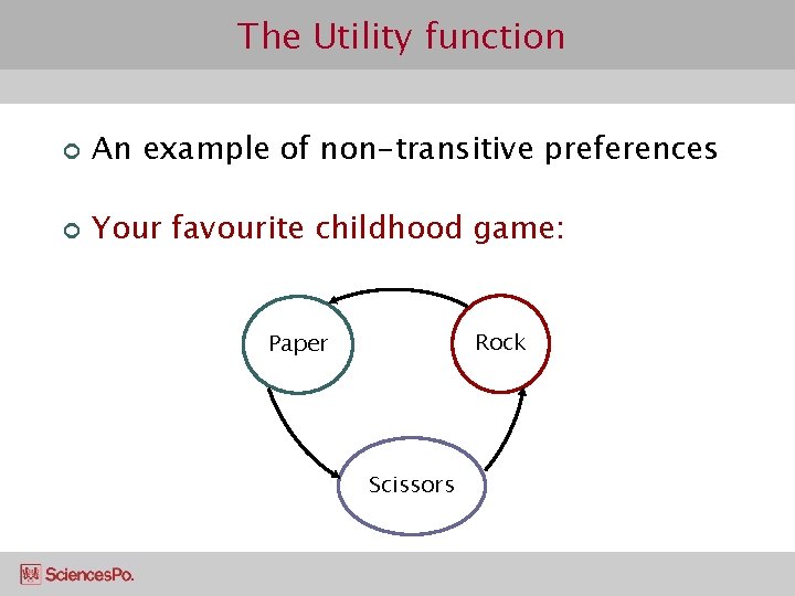 The Utility function ¢ An example of non-transitive preferences ¢ Your favourite childhood game: