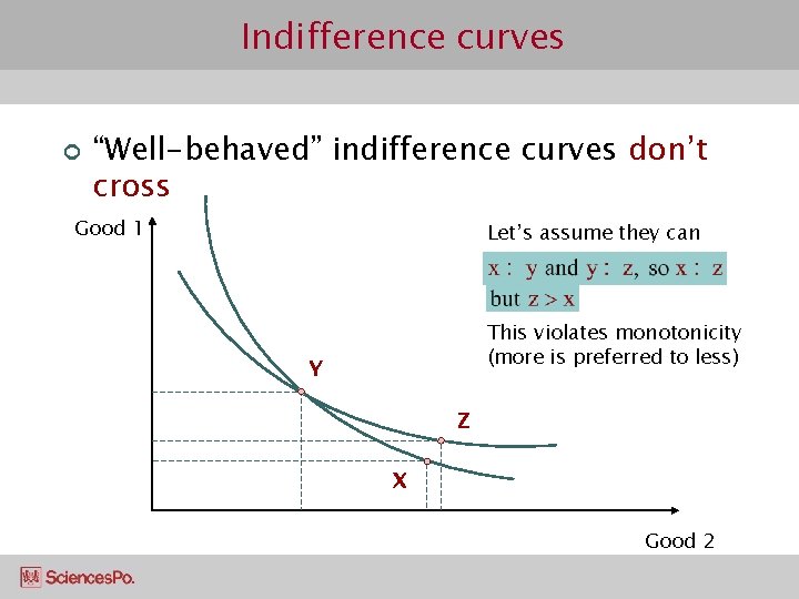 Indifference curves ¢ “Well-behaved” indifference curves don’t cross Good 1 Let’s assume they can