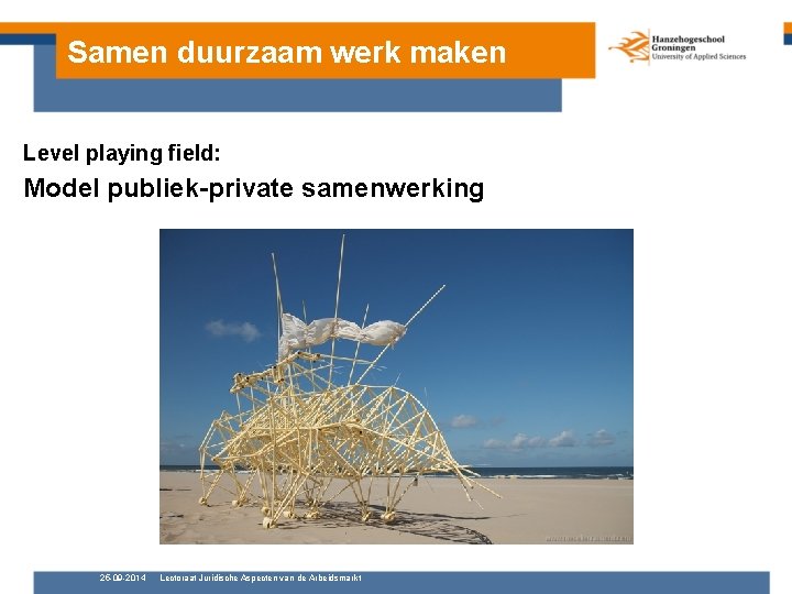 Samen duurzaam werk maken Level playing field: Model publiek-private samenwerking 25 -09 -2014 Lectoraat