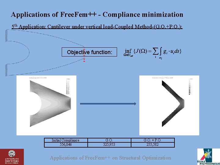Applications of Free. Fem++ - Compliance minimization 5 th Application: Cantilever under vertical load-Coupled