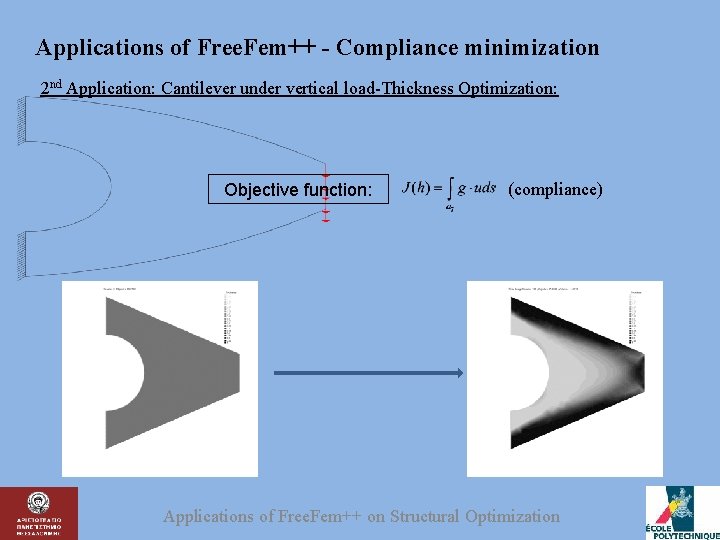 Applications of Free. Fem++ - Compliance minimization 2 nd Application: Cantilever under vertical load-Thickness