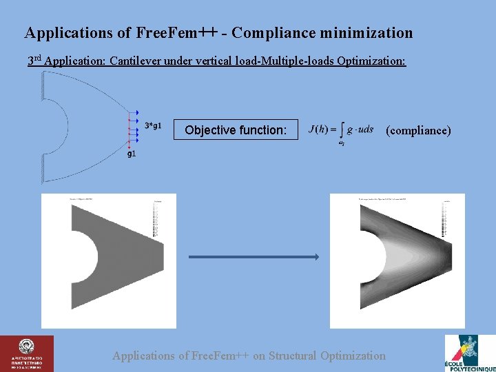 Applications of Free. Fem++ - Compliance minimization 3 rd Application: Cantilever under vertical load-Multiple-loads