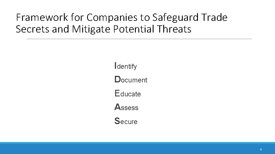 Framework for Companies to Safeguard Trade Secrets and Mitigate Potential Threats Identify Document Educate