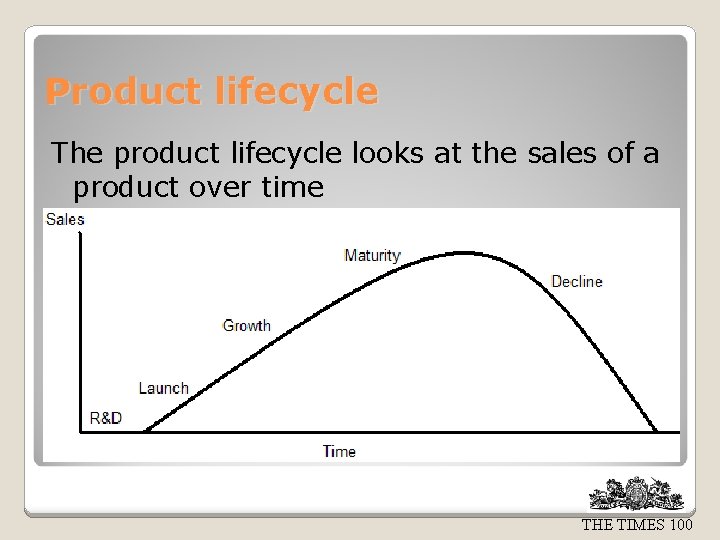Product lifecycle The product lifecycle looks at the sales of a product over time