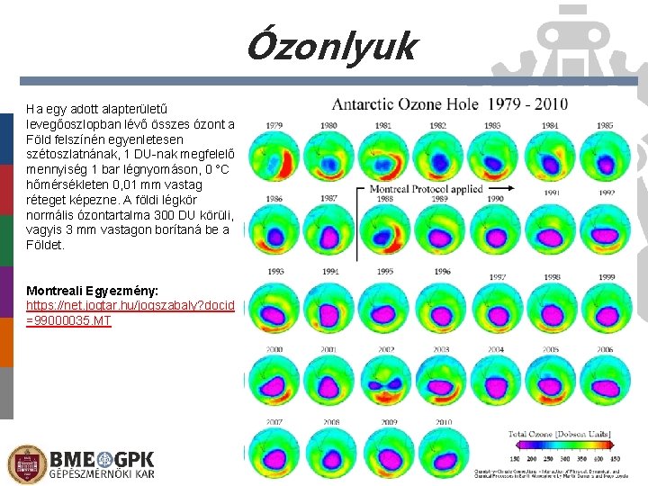 Ózonlyuk Ha egy adott alapterületű levegőoszlopban lévő összes ózont a Föld felszínén egyenletesen szétoszlatnának,