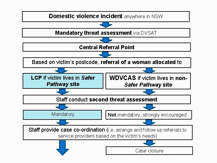 Domestic violence incident anywhere in NSW Mandatory threat assessment via DVSAT Central Referral Point