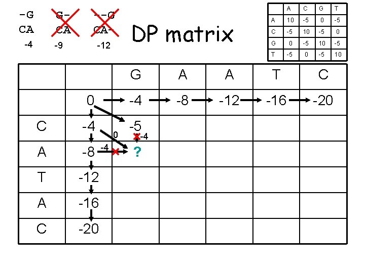 -G CA GCA -4 --G CA- -9 -12 DP matrix A C G T