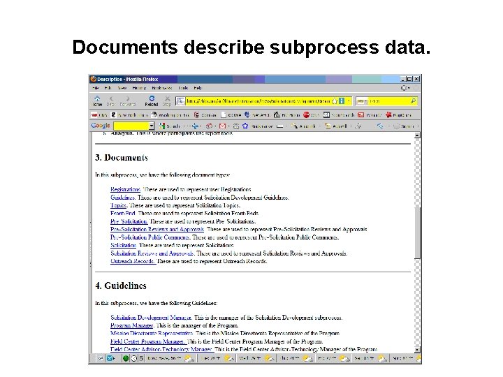 Documents describe subprocess data. 