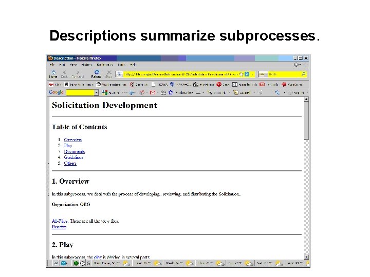 Descriptions summarize subprocesses. 