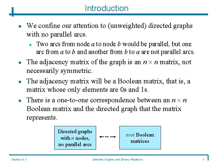 Introduction We confine our attention to (unweighted) directed graphs with no parallel arcs. Two