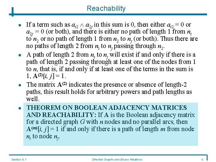 Reachability Section 6. 1 If a term such as ai 2 a 2 j