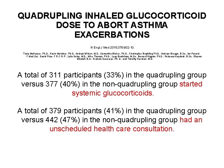 QUADRUPLING INHALED GLUCOCORTICOID DOSE TO ABORT ASTHMA EXACERBATIONS N Engl J Med 2018; 378: