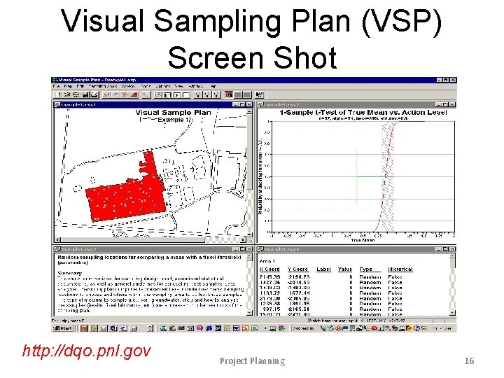 Visual Sampling Plan (VSP) Screen Shot http: //dqo. pnl. gov Project Planning 16 