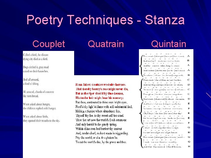 Poetry Techniques - Stanza Couplet Quatrain Quintain 