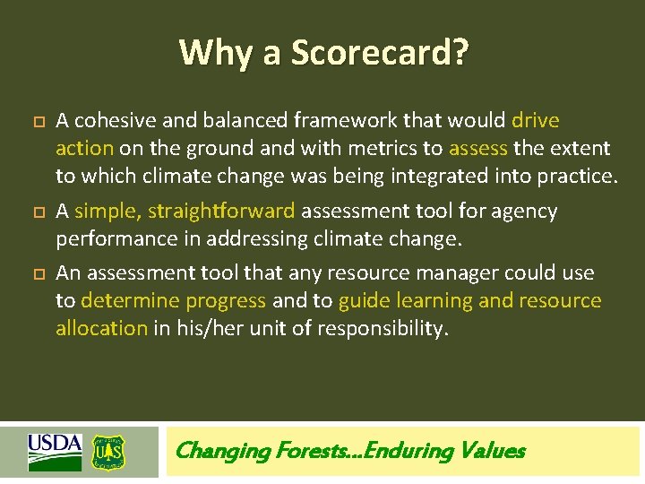 Using a Scorecard to Incorporate Climate Change in