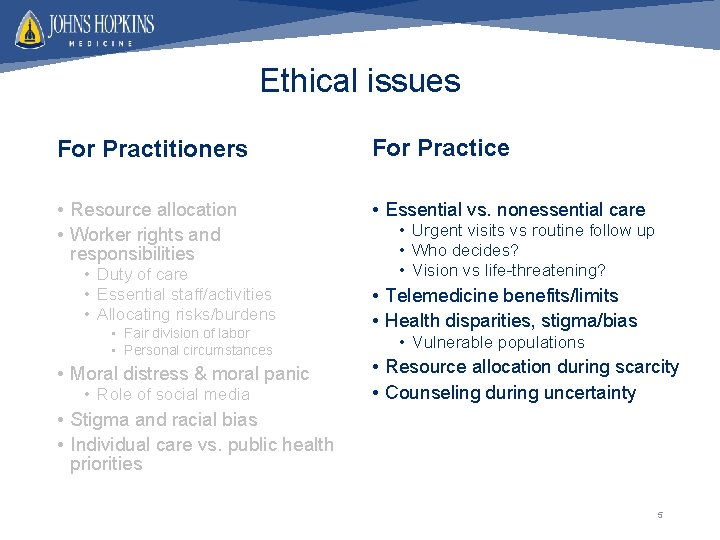 Ethical issues For Practitioners For Practice • Resource allocation • Worker rights and responsibilities