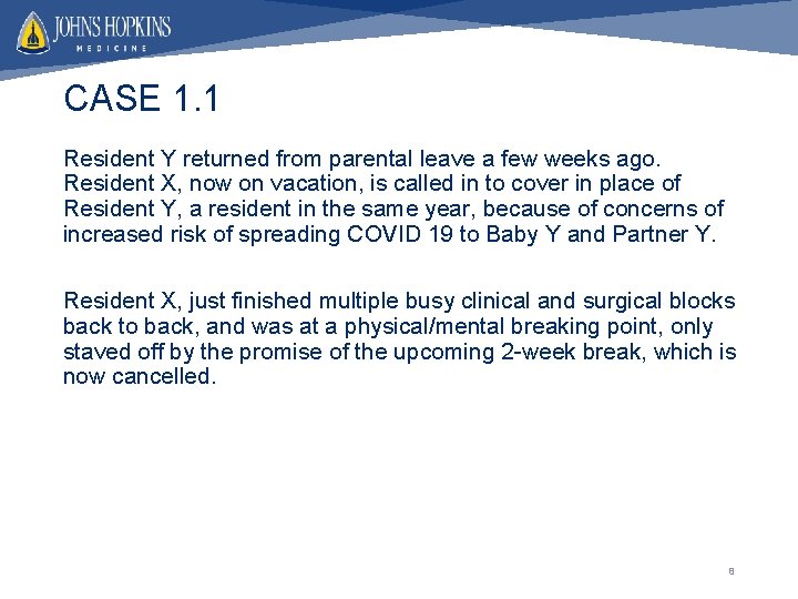 CASE 1. 1 Resident Y returned from parental leave a few weeks ago. Resident
