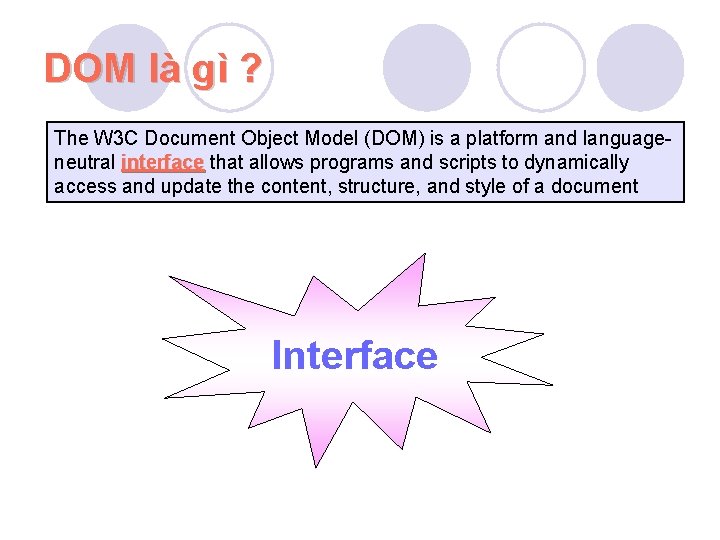 DOM là gì ? The W 3 C Document Object Model (DOM) is a