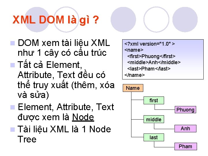 XML DOM là gì ? n DOM xem tài liệu XML như 1 cây