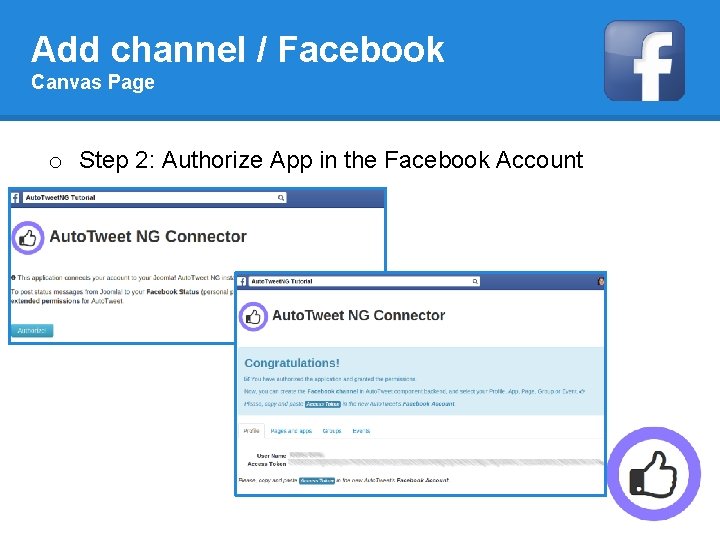 Add channel / Facebook Canvas Page o Step 2: Authorize App in the Facebook