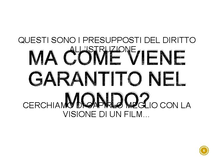 QUESTI SONO I PRESUPPOSTI DEL DIRITTO ALL’ISTRUZIONE… MA COME VIENE GARANTITO NEL MONDO? CERCHIAMO