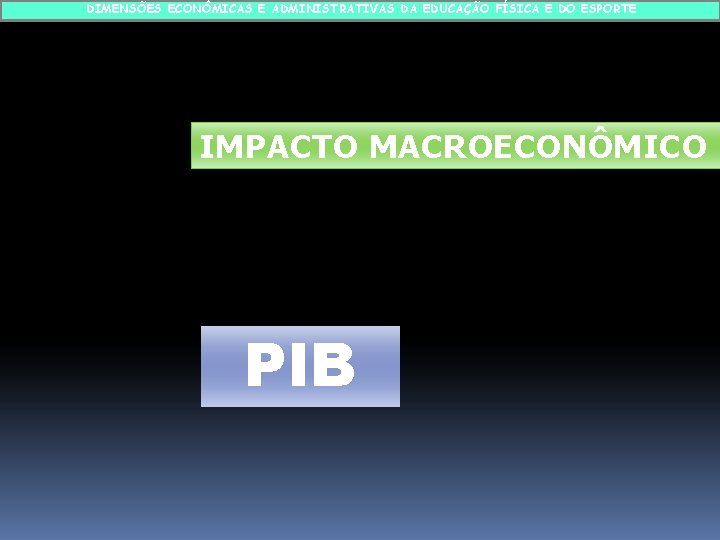 DIMENSÕES ECONÔMICAS E ADMINISTRATIVAS DA EDUCAÇÃO FÍSICA E DO ESPORTE IMPACTO MACROECONÔMICO PIB 