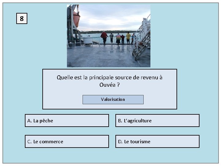 8 Quelle est la principale source de revenu à Ouvéa ? Valorisation A. La