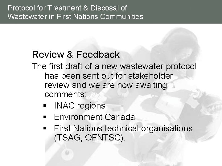 Protocol for Treatment & Disposal of Wastewater in First Nations Communities Review & Feedback