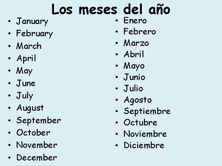  • • • Los meses del año January February March April May June