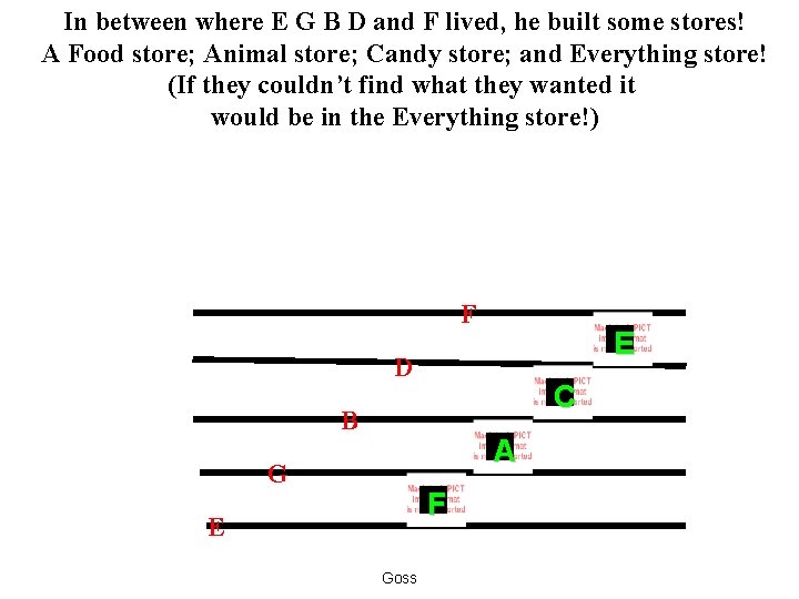 In between where E G B D and F lived, he built some stores!