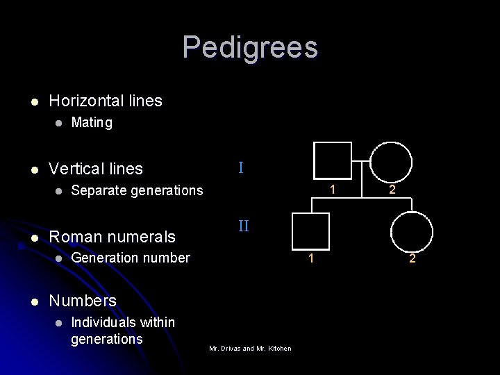 Pedigrees l Horizontal lines l l Vertical lines l l I Separate generations Roman