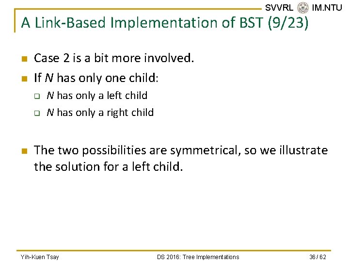 SVVRL @ IM. NTU A Link-Based Implementation of BST (9/23) n n Case 2