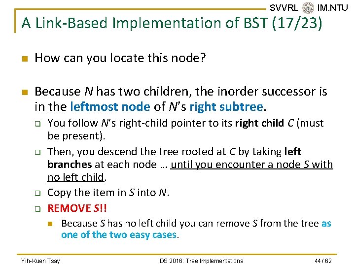 SVVRL @ IM. NTU A Link-Based Implementation of BST (17/23) n n How can