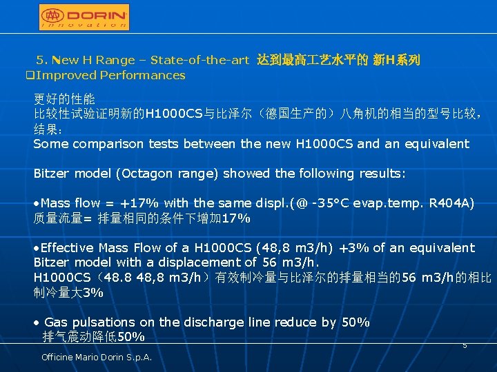5. New H Range – State-of-the-art 达到最高 艺水平的 新H系列 q. Improved Performances 更好的性能 比较性试验证明新的H