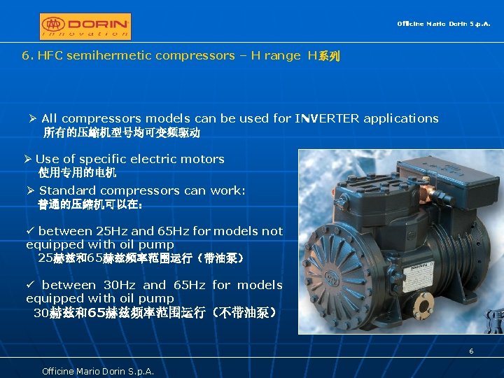 Officine Mario Dorin S. p. A. 6. HFC semihermetic compressors – H range H系列
