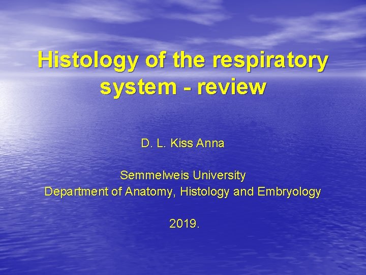 Histology of the respiratory system - review D. L. Kiss Anna Semmelweis University Department Histology of the respiratory system - review D. L. Kiss Anna Semmelweis University Department