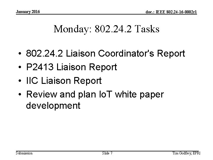 January 2016 doc. : IEEE 802. 24 -16 -0002 r 1 Monday: 802. 24.