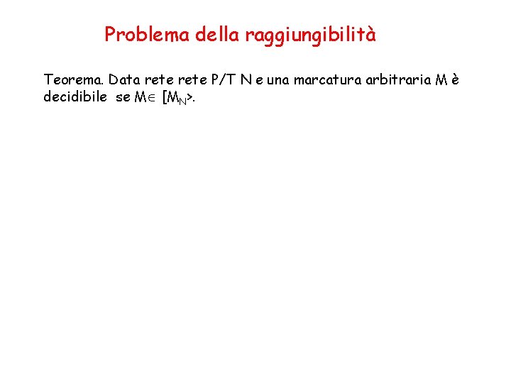 Problema della raggiungibilità Teorema. Data rete P/T N e una marcatura arbitraria M è