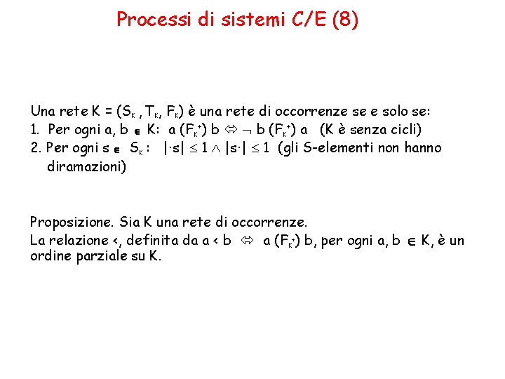 Processi di sistemi C/E (8) Una rete K = (SK , TK, FK) è