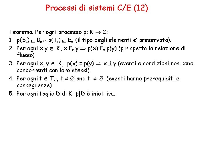 Processi di sistemi C/E (12) Teorema. Per ogni processo p: K : 1. p(SK)