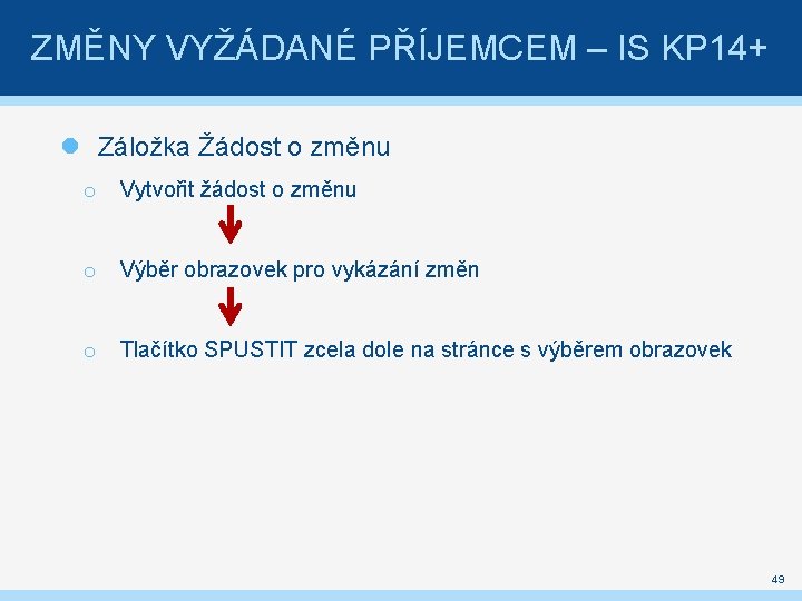 ZMĚNY VYŽÁDANÉ PŘÍJEMCEM – IS KP 14+ Záložka Žádost o změnu o Vytvořit žádost