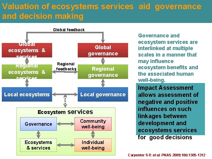 Valuation of ecosystems services aid governance and decision making Global feedback Global ecosystems & Valuation of ecosystems services aid governance and decision making Global feedback Global ecosystems &