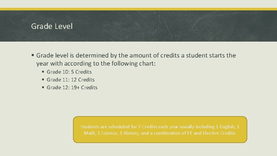 Grade Level § Grade level is determined by the amount of credits a student