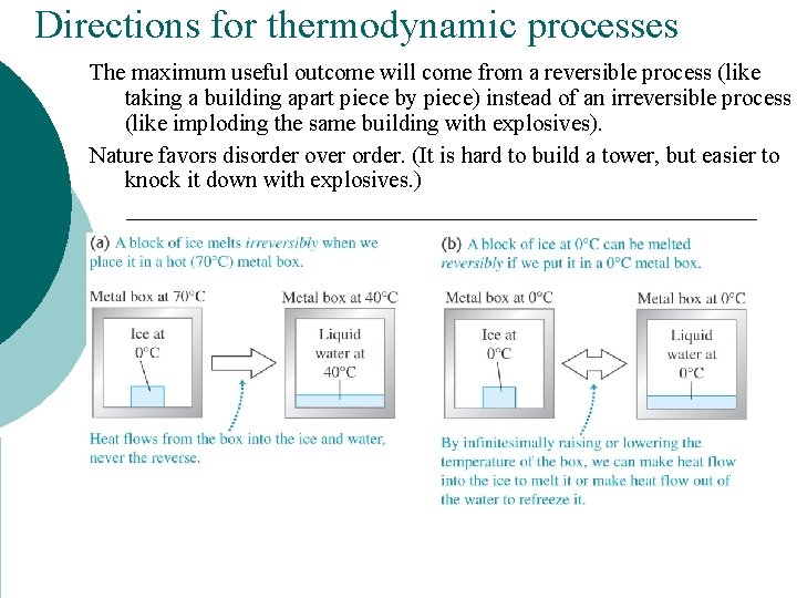 Directions for thermodynamic processes The maximum useful outcome will come from a reversible process